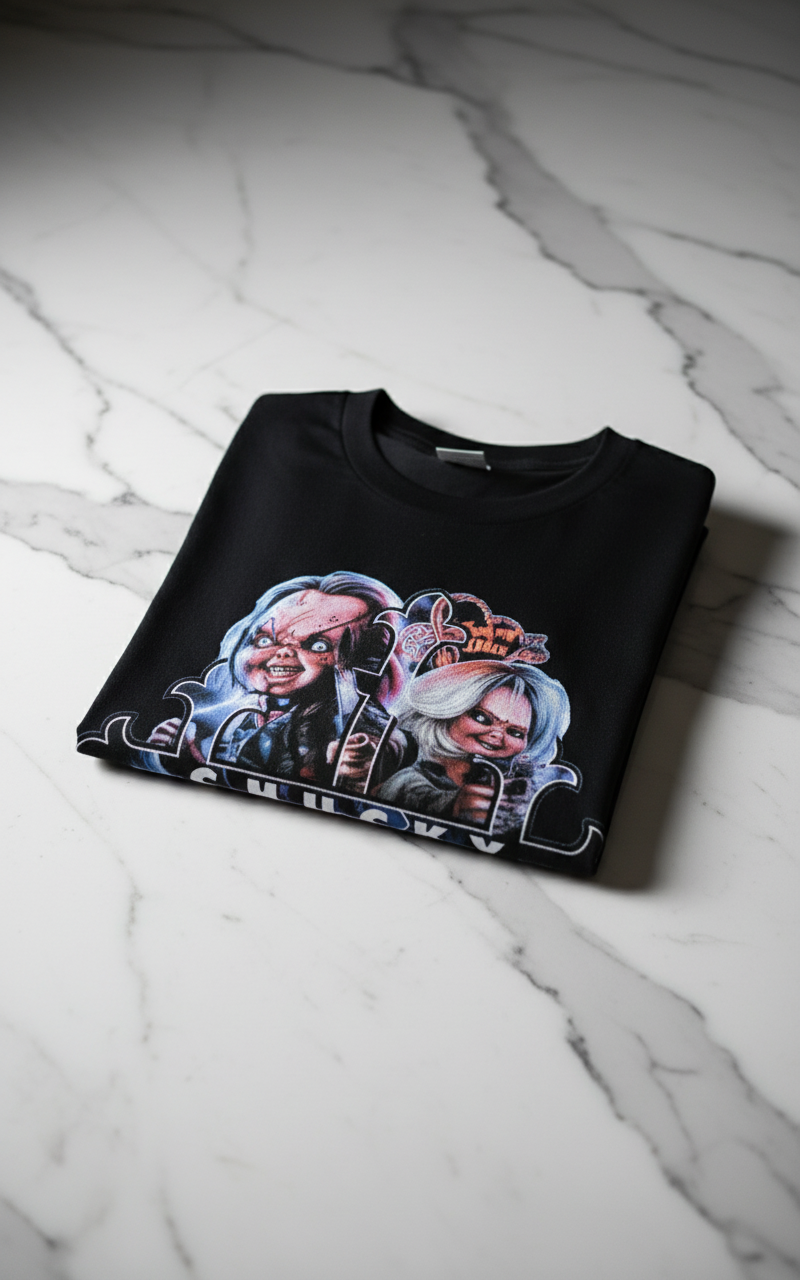 Folded black t-shirt on marble background