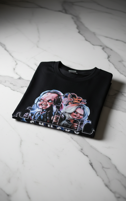 Folded black t-shirt on marble background