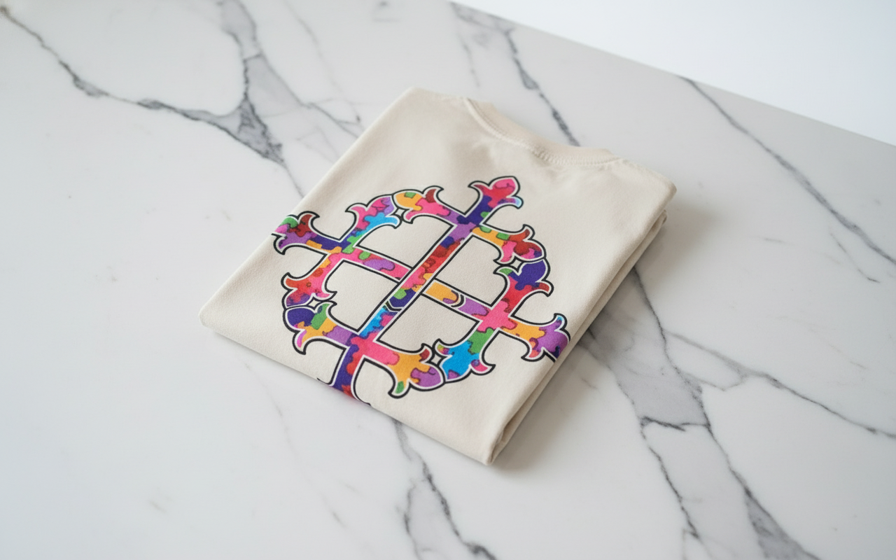 Folded cream shirt on marble background