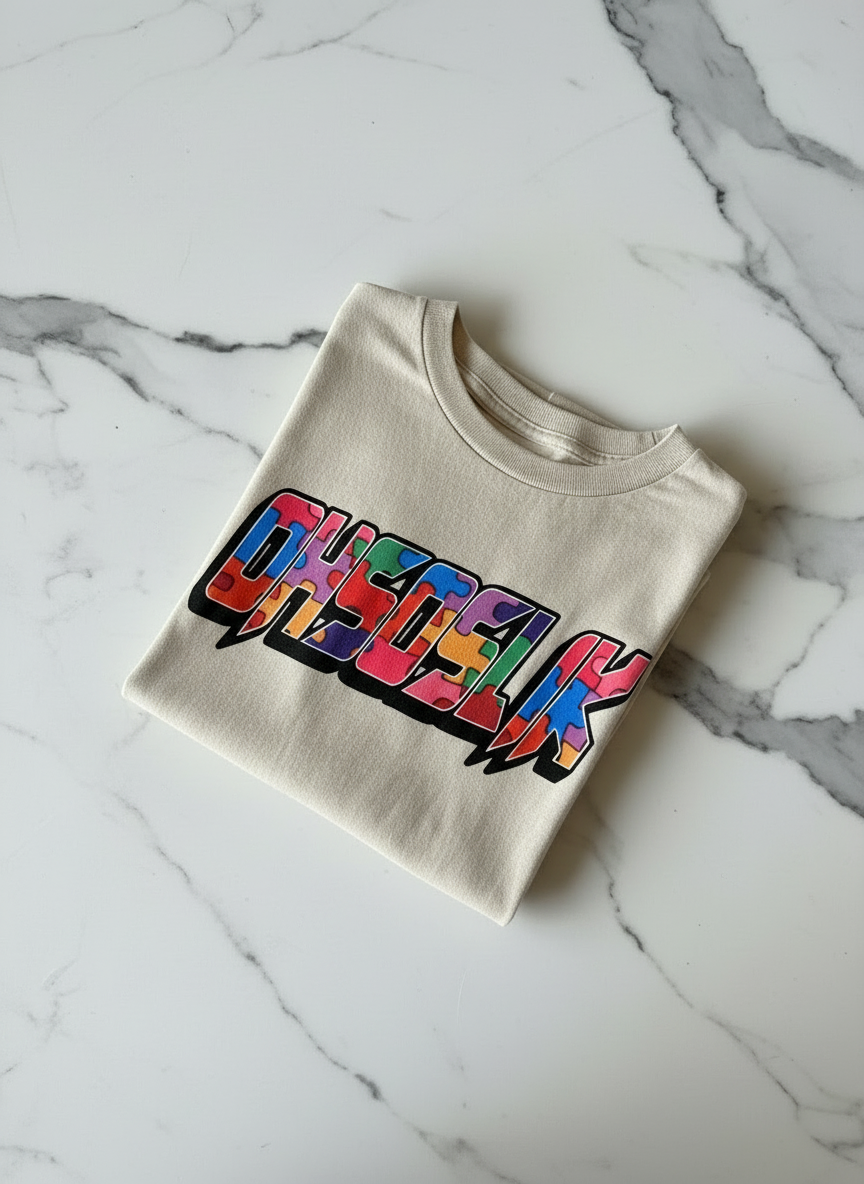 Folded OHSOSLIK shirt on marble background - opposite angle