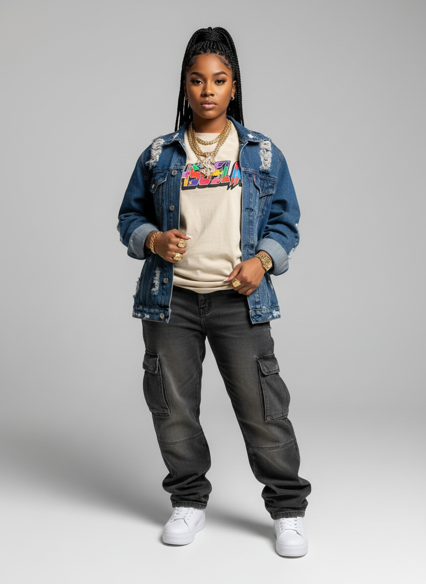 Hip hop girl wearing OHSOSLIK shirt