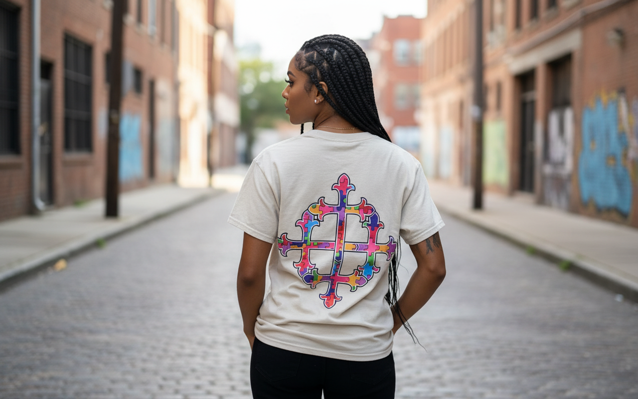 R&B woman wearing shirt back view